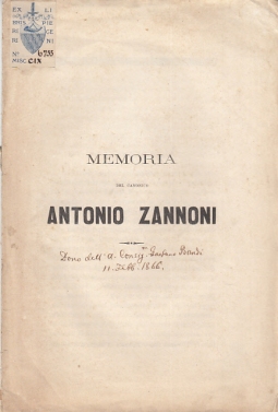 MEMORIA DEL CANONICO ANTONIO ZANNONI