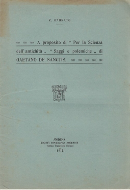 A proposito di "Per la Scienza dell'antichità" "Saggi e polemiche" di Gaetano De Sanctis