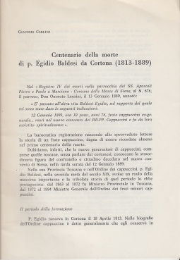 Centenario della morte di p. Egidio Baldesi da Cortona (1813-1889)