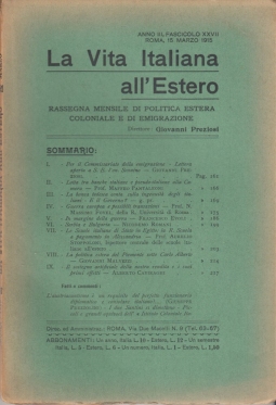 La Vita Italiana all'Estero Anno III Fascicolo XXVII Roma, 15 Marzo 1915