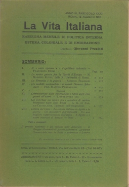La Vita Italiana Anno III, Fascicolo XXXII Roma, 15 Agosto 1915