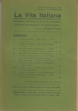 La Vita Italiana Anno III, Fascicolo XXXIII Roma, 15 Settembre 1915