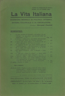 La Vita Italiana Anno III, Fascicolo XXXIV Roma, 15 Ottobre 1915