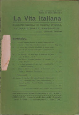 La Vita Italiana Anno III, Fascicolo XXXV Roma, 15 Novembre 1915