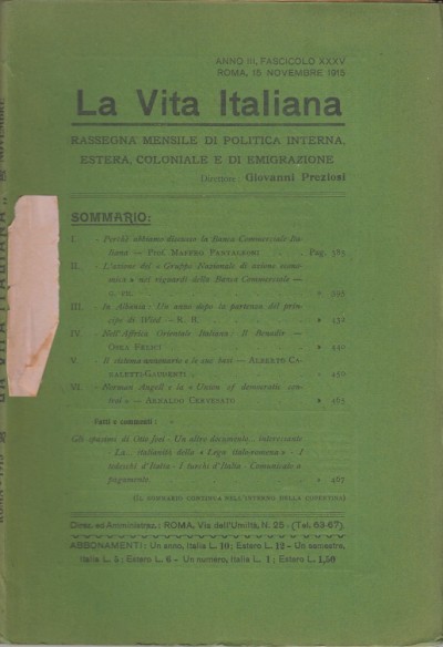 La vita italiana anno iii, fascicolo xxxv roma, 15 novembre 1915 - Giovanni Preziosi (direttore)