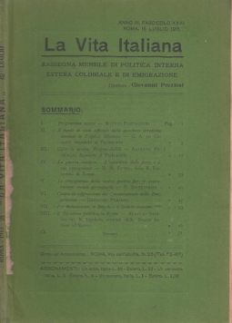 La Vita Italiana Anno III, Fascicolo XXXI Roma, 15 Luglio 1915